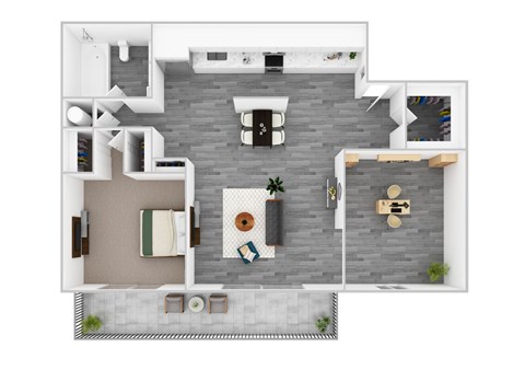 Floor plan for 1 bed, 1 bath, 860 sqft